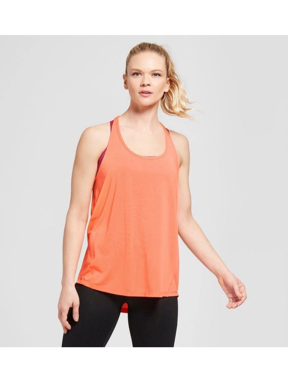 Athleta striped woman’s Racerback activewear athletic top orange small salmon